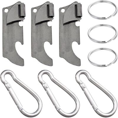 Flesopener Gemaakt Van Roestvrij Staal, 3-Delige Metalen Ring, 3-Delige Karabijnhaak, Draagbare Mini-Flesopener, Handleiding, Geschikt Voor Familie, Kamperen, Picknick.