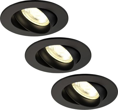 Ledvion - 3X LED Inbouwspot Rio - Zwart - Dimbaar - 3W - 2700K - Ø85 mm