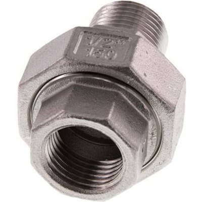 Rp 1/2'' x R 1/2'' F/M RVS Borstnippel 3-delig met Conische afdichting 16 Bar