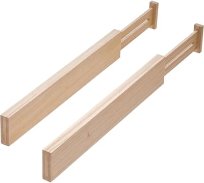 Famanu – Set van 2 ladeorganisatoreenheden - Paulownia houten ladeverdelers voor de keuken - keukenladeverdelers voor het opbergen van bestek en gebruiksvoorwerpen - beige