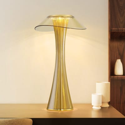 Glitzerlife - Tafellamp Nachtlamp Tafellamp - Dimbare LED Bedlamp - Touchbediening USB Oplaadbaar Batterij Nachtlicht Sfeerlamp voor Slaapkamer Camping - PMMA ABS - Ø15cm - Goud