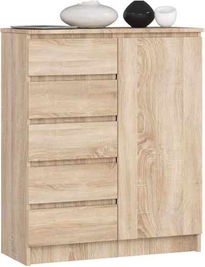 Kommode K80 met 5 Lades en 1 Deur / AKORD Furniture Factory / Sonoma Eik / 80 x 97 x 35 cm