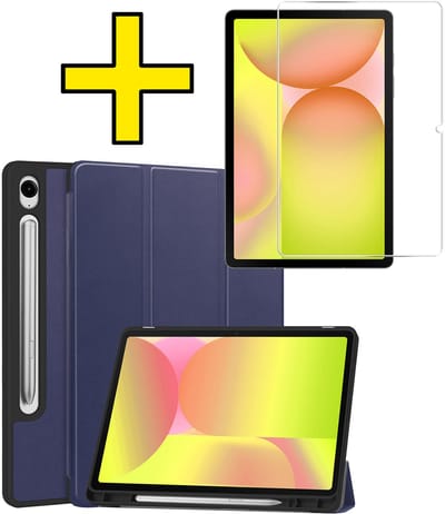 Hoes - Geschikt voor Samsung Galaxy Tab S10 FE - Met Screenprotector - Trifold Bookcase - Hard Cover Case - Met Uitsparing Geschikt voor S Pen - Hardcover Book - Tablet Hoesje - Donkerblauw