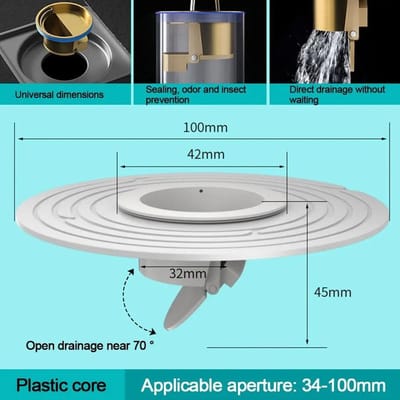 Drain de sol de douche, crépine d'évier, fournitures de salle de bain, drain de sol universel à drainage rapide, anti-odeur, détectable, anti-refoulement gray