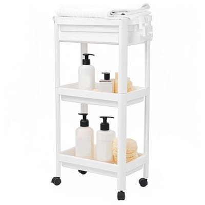 Dailygoods- Badkamerrek kunststof - Vrijstaand opbergrek - Multifunctioneel rek - 3 lagen - Met wielen - Inclusief opbergmanden