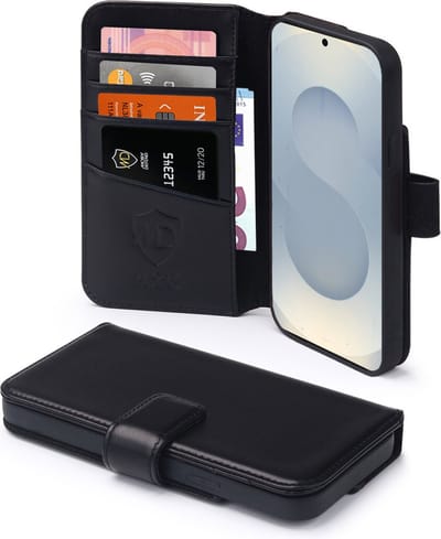 MobyDefend Hoesje - Geschikt voor Samsung Galaxy S25 - Luxe Leren Wallet Bookcase - Zwart