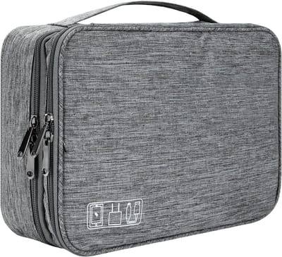 Kabeltassen elektronische tas waterdicht elektronica accessoires organizer - 2 lagen voor SD-kaarten harde schijf powerbank USB-sticks - Grijs 27 x 20 x 8 cm