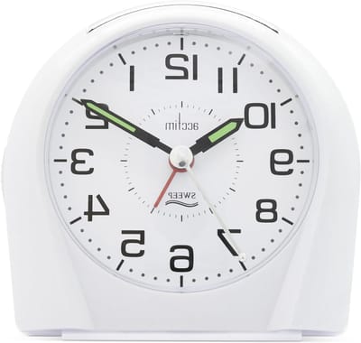 Europa wekker - Nachtwekker Tafelklok - Wakker Worden - Stille secondewijzer - 100 x 104 x 60 mm - Wit