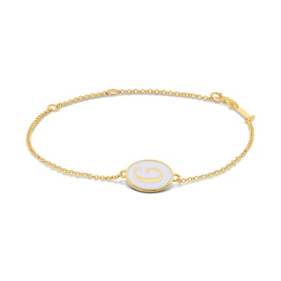 New Bling 9LA-20058-G Zilveren Armbandje met Letter - G - Ovaal - 12x8,6mm - Wit - Zilver - 16+2+3cm - Verguld/Goud op Zilver
