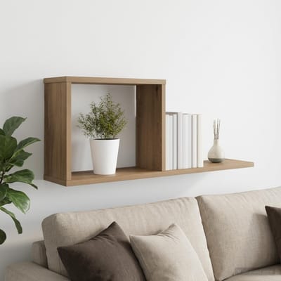 vidaXL - Zwevende - schappen - Artisanaal - eiken - 80 - x - 15 - x - 30 - cm - Bewerkt - hout