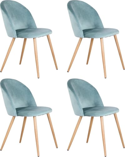 Set van 4 Eetkamerstoelen - Zacht Fluwelen Bekleding met Metalen Poten - Stoelen - Geschikt voor Keuken, Eetkamer, Woonkamer en Lounge - 43 x 48 x 80 cm - Velvet - Turquoise