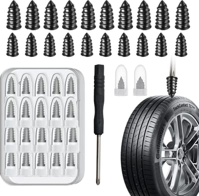Bandenreparatieset Auto, 40 Gummiplugs + Schroevendraaier (20 groot, 20 ), Tubeless Bandenreparatieset met Opbergdoos, universeel voor Auto en Motor
