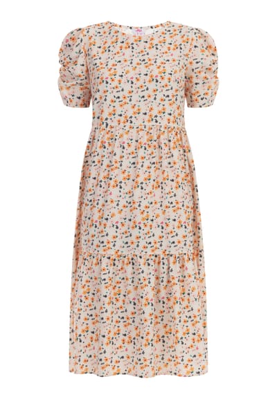 Mymo Midi-jurk met korte mouwen Dames Crème veelkleurig