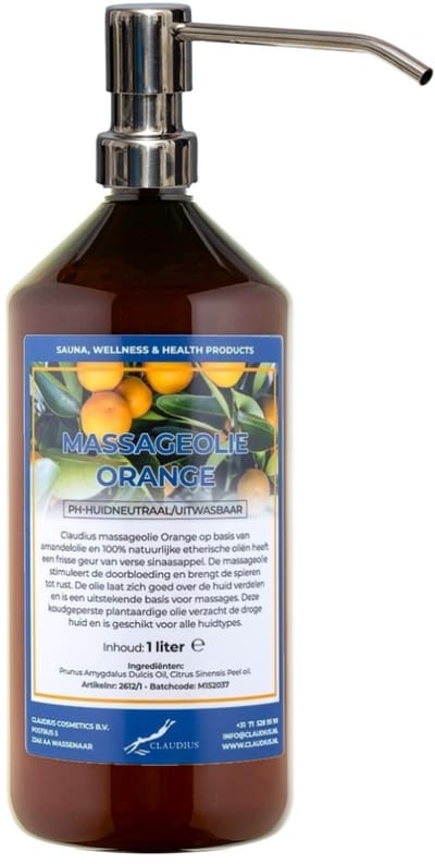 Massageolie Orange 1 liter met zilveren pomp - 100% natuurlijk - biologisch en koud geperst
