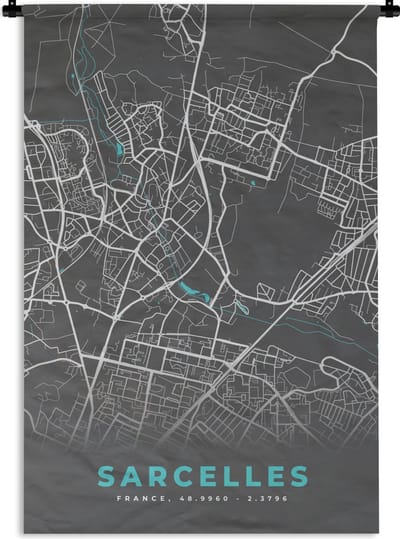 Wandkleed - Wanddoek - Sarcelles - Frankrijk - Plattegrond - Kaart - Stadskaart - 120x180 cm - Wandtapijt