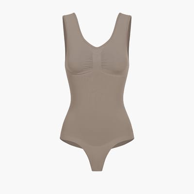 cfab - Tanktop bodysuit met corrigerende werking en koordjes - Taupe - XS - Corrigerende Body - Naadlos - corrigerend ondergoed dames