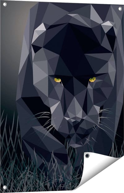 Gards Tuinposter Zwarte Panter van Origami - Abstract - 60x80 cm - Tuindoek - Tuindecoratie - Wanddecoratie buiten - Tuinschilderij
