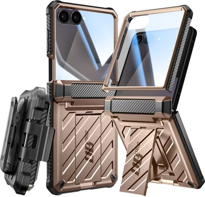 SUPCASE Hoesje Geschikt voor Samsung Galaxy Z Flip 7 - Unicorn Beetle Pro Case met Ingebouwde Screenprotector - Beschermhoes met Holster en Kickstand Goud