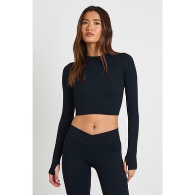 boohoo Dames Contour Geribbelde Naadloze Korte Lange Mouwen Active Top | Zwart | Maat: XS
