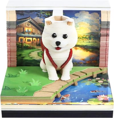 3D Memoblok - Notitieblok Hond - Bureau Organisatie - Gelaagde Runen Creatie - 10 x 10 x 8 cm