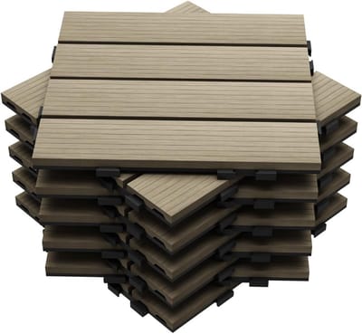 1m² Terrastegels Grijs Tuin en Balkon - In elkaar grijpende Hout-Kunststof Composiet Vloertegels 11 stuks