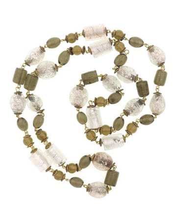 Behave - Lange ketting dames - grijs olijfkleur - glas - bohemian stijl