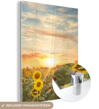 MuchoWow® Glasschilderij 30x40 cm - Schilderij acrylglas - Zonnebloem - Zon - Bloemen - Foto op glas - Schilderijen