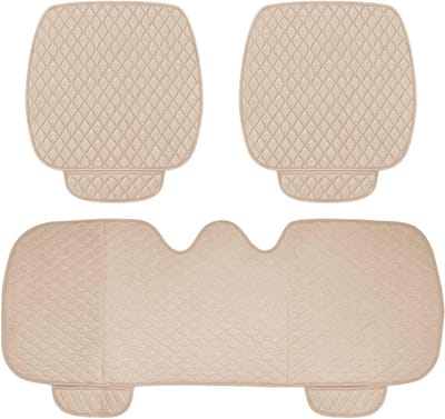 Comfortabele Autostoel Kussens Set van 3, Universele Zitting Hoezen, Antislip en Ademend voor Voor- en Achterstoelen, Beige
