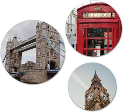 Forex Muurcirkel Set -  Set London - Set van 3 Wandcirkels met Ophangsystemen - 20x25x30
