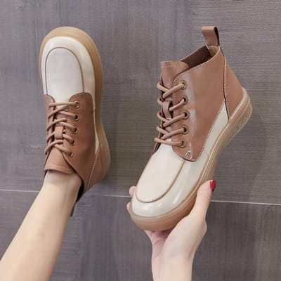 Leren Hoge Witte Schoenen Dames Nieuw Comfortabel Antislip Kleine Leren Laarsjes Zachte Platte Bodem Korte Laarsjes Sneakers 40 gray