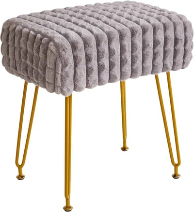Poef - Kruk - Velvet Zitkruk - Kaptafel Kruk - Grijs - Gouden Metalen Poten
