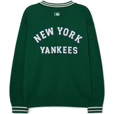 MLB New York Yankees Letter Jacquard Gestreept V-hals Enkele rij knopen Gebreide trui Unisex trui Groen 3AKCV0131-50GNP M white