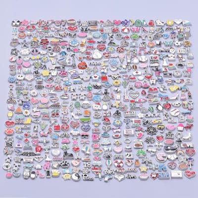 10203050 Pièces Mélange Aléatoire Couleur Argent Émail Charms Flottants Pour Fournitures de Fabrication de Bijoux Adaptés Médaillon Accessoires Bricolage Finding gray