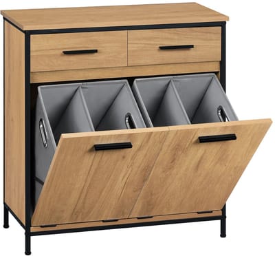 Bresht Badkamerkast - Badkamermeubel - 2 uitneembare waszakken - Stevige constructie - Zwart en licht eiken - 72,5 × 34 × 80 cm