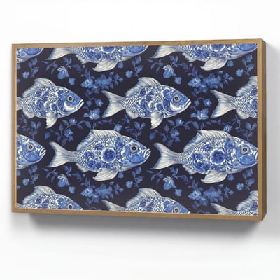 Wandlamp 100x70 cm - Oplaadbaar - Vissen - Bloemen - Blauw - Wandlampen binnen woonkamer - Slaapkamer lamp - Decoratieve nachtlamp - Vloerlamp draadloos