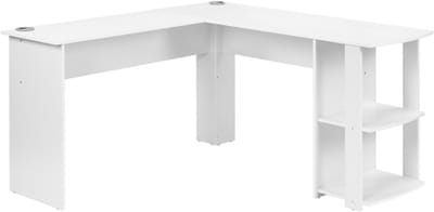 Hoekbureau 140 cm computerbureau, L-vormig hoekbureau met 2 legplanken, H75/B140/L140 cm wit