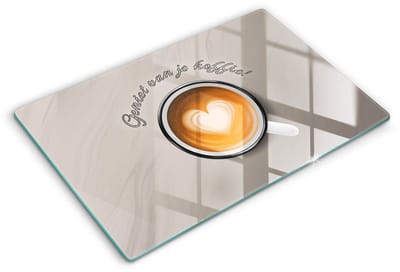 Wallfluent Glazen Snijplanken - Lekker kopje koffie! Snijplanken Glas - 80 cm x 52 cm - Bruin Snijplanken van Glas - Hittebestendige Glazen Snijplank - Glazen Snijplank Voor Keuken - Antislip Glazen Snijplank