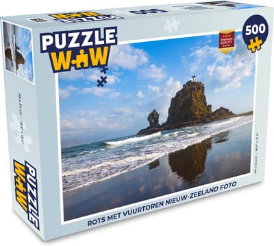 Puzzel Rots met vuurtoren Nieuw-Zeeland foto - Legpuzzel - Puzzel 500 stukjes