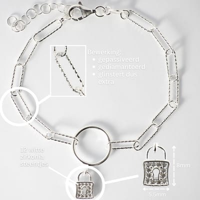 Paperclip Schakel Armband | Zilver | Glinsterende afwerking | Symbolisch hangertje - Zirkonia | 15-18cm | 925 Zilver | Sleutel tot je Hart | Valentijnsdag