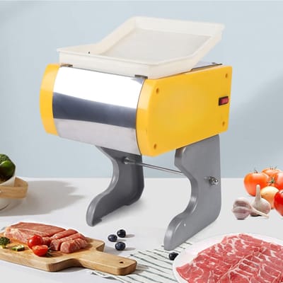 QUOVO® Vleessnijmachine - Snijmachine Allessnijder - Vlees Snijmachine voor Thuis - Geel/Zilver - 20cm x 19cm x 38cm