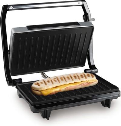 alpina Contactgrill 700W - Tosti apparaat met Anti-Aanbaklaag - Tafelgrill voor Panini, Tosti, Hamburgers en Meer - RVS/Aluminium