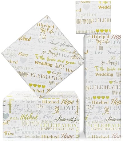 Dailygoods- Cadeaupapier 4 Vellen - Huwelijkscadeau - Valentijnsdag - Bruiloft - Verloving - Duurzaam Papier - Heldere Printpatronen - Inpakpapier
