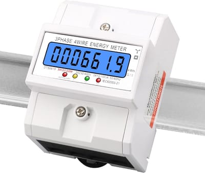 DIN-Rail Kilowattuurmeter - 3-Fase kWh Meter - Wit LCD Display & DIN-Rail Montage - Voor Fabriek, Kantoor en School