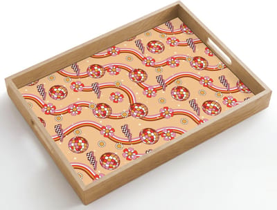 Dienblad hout 50x35 cm - Schootdienblad - Disco - Patroon - Lijnen - Borrelplank rechthoek - Plateau dienbladen