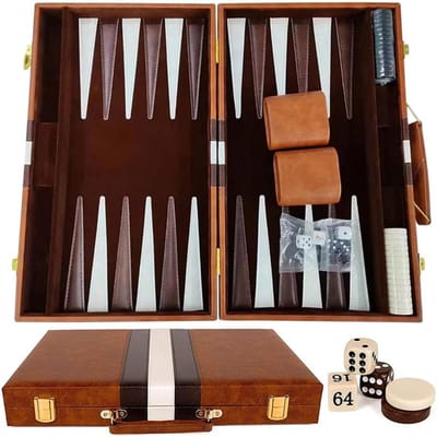 Backgammon Koffer – Luxe Backgammon Set – Lederen Bordspel – Reisspel Set - Draagbaar – Spelplezier