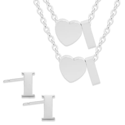 Initiaal Ketting & Armband & Oorbellen set met Letter I Zilverkleurig - Stainless Steel - Met letter & Hartje! - 3x Sieraden Cadeau - Pax Amare