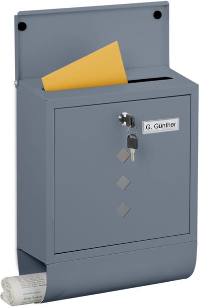 Brievenbus met slot - 38 x 31 x 14 cm - metaal - 4 sleutels - antraciet