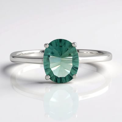 Cavill - Zilveren ring - 925 sterling zilver geplatineerd - Groene Fluoriet 2,84 ct - Concaaf ovaal slijpsel 10x8 mm - Elegante damesring