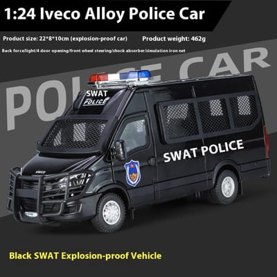1:24 Schaal Iveco Politie Legering Auto Diecast Metaal Model Geluid Licht Pull Back Speelgoed Interieur Ornamenten Kinder Speelgoed Cadeau Doiplay gray