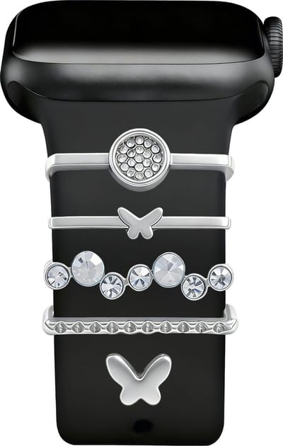 xoxo Wildhearts metalen armband bedeltjes - Geschikt voor siliconen bandjes - o.a. Apple Watch / Samsung bandjes 20mm / 22mm - Vlinders - modieus ontwerp met diamantjes - gemakkelijk te bevestigen - Zilver